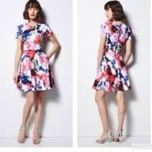 Milly Women's 12 Short Sleeve Fit & Flare Mini Dress Multicolor Abstract Floral
